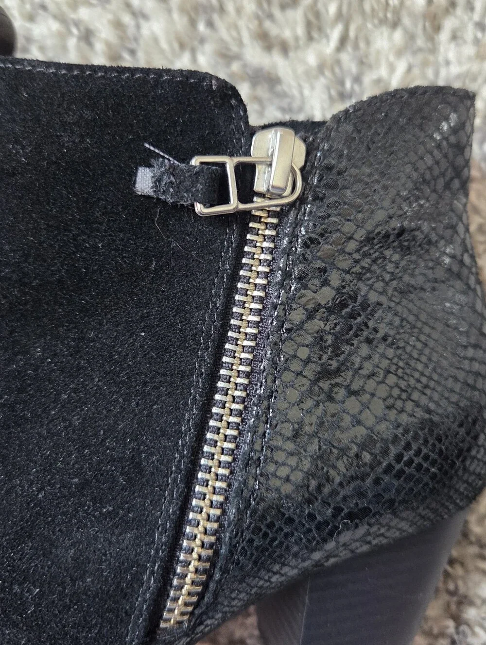 Vionic Anne Black Suede Snakeskin Booties